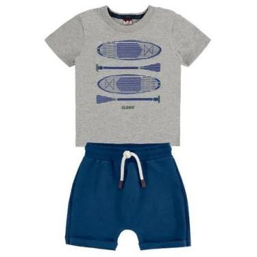 Imagem de Conjunto Bebê Camiseta Mescla Estampada Com Shorts Saruel Azul Marinho