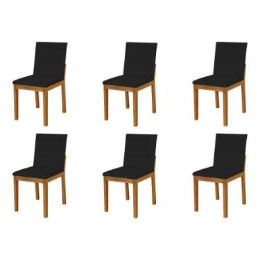 Imagem de Kit 6 Cadeiras De Jantar Luxo Pérola Estofadas Em Veludo Preto Base Ma