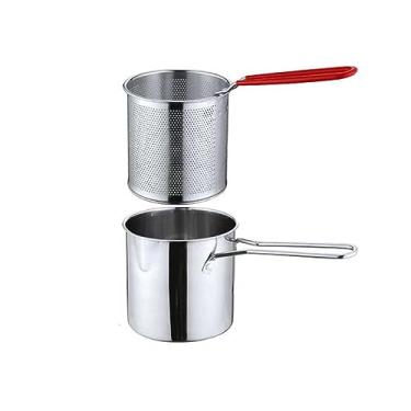 Imagem de Leadigol Panela de fritadeira com cesta, frigideira de aço inoxidável, frigideira profunda com alça de silicone, panela de fritura tempura, para batatas fritas, camarão, nuggets de frango