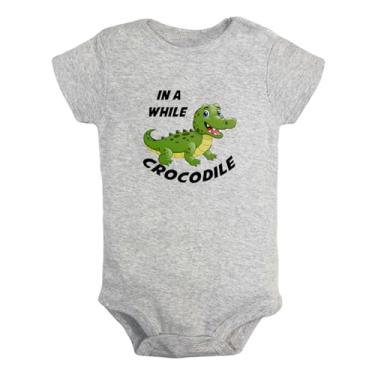 Imagem de iDzn Baby See You Later Jacaré, In A While Crocodile, Macaquinho divertido para recém-nascido, macacão infantil gráfico, Cinza tipo 2, 6-12 Months