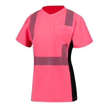 Imagem de Camisetas femininas de segurança de alta visibilidade reflexiva classe 3 ANSI Hi Vis Trabalho de construção manga longa curta, Manga curta rosa, G