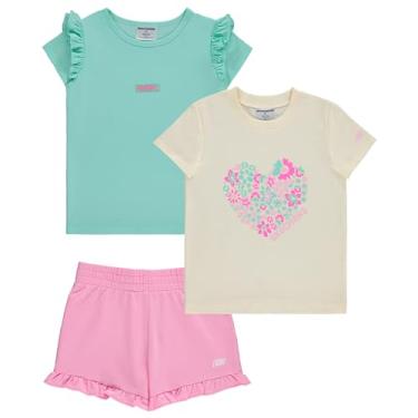 Imagem de Skechers Conjunto de 3 peças para meninas - 2 camisetas e conjunto curto combinando de cima e de baixo, menta/creme/rosa prisim, 4