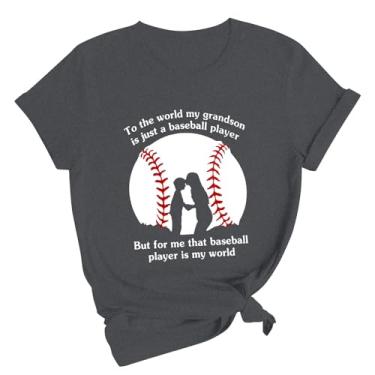 Imagem de For Me That Baseball Player is My World Camiseta feminina clássica gola redonda casual manga curta beisebol, Cinza escuro, M