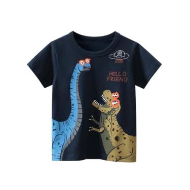 Imagem de Yueary Camisetas infantis para bebês meninos com desenho animado de dinossauro, gola redonda, camiseta infantil de algodão de verão e manga curta, Azul, 120/4-5 Y