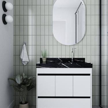 Imagem de Gabinete/toucador para Banheiro Anna 80cm com Cuba Esculpida em Porcelanato Branco