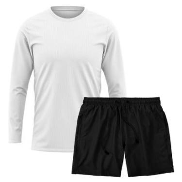 Imagem de Kit Short Praia Academia Passeio Treino Preto + Manga Longa Masculina Segunda Pele Dry-Masculino