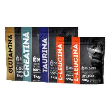 Imagem de Soldiers Nutrition, Kit: Glutamina 1Kg + Leucina 1Kg + Creatina Monohidratada 1Kg + Taurina 1Kg - 100% Puro Importado - Soldiers Nutrition