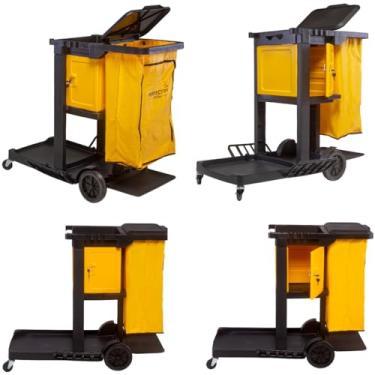 Imagem de Carrinho de Limpeza Funcional com Portas, Prateleiras e Bolsa Vinil - Perfect Pro