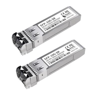 Imagem de 2 peças 10G Sfp LC MMF300m 10GBase-SR SFP+ Transceptor, 10G 850nm MMF, até 300 metros, compatível com Cisco SFP-10G-SR, Meraki MA-SFP-10GB-SR, Ubiquiti UF-MM-10G, Mikrotik, Netgear, D-Link