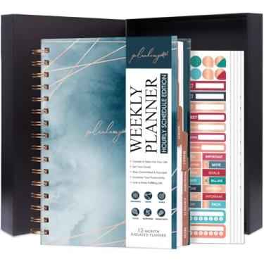 Imagem de PLANBERRY Agenda horária Premium – Organizador semanal sem data com horários e orçamento mensal – Gerenciamento de tempo, configuração de metas, lista de tarefas e rastreador de hábitos – 17,9 cm x