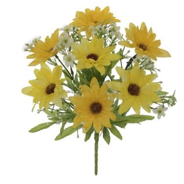 Imagem de BUQUE DE FLOR MARGARIDA X7 FLORES AMARELO 2 TONS 27cm - Flor Arte