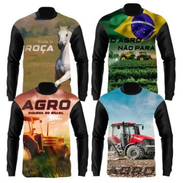 Imagem de Kit 4 Camisa Agro Fazenda Agricultura Proteção Solar Uv 50+ Malha Gela