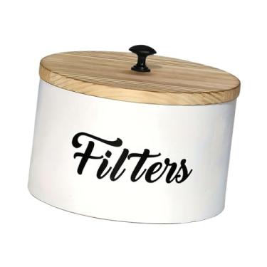 Imagem de Generic Caixa de filtro de café de madeira lata de chá utensílios de cozinha lata de cozinha com tampa pote de comida de fazenda para farinha de açúcar casa, Branco
