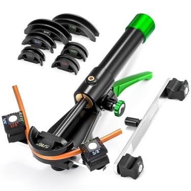 Imagem de Bonvoisin Kit de dobrador de tubos hidráulicos 1/10.2 cm-7/20.3 cm Conjunto de ferramentas dobrador de tubos HVAC curva de 90° com 7 matrizes para reparo de ar condicionado de geladeira