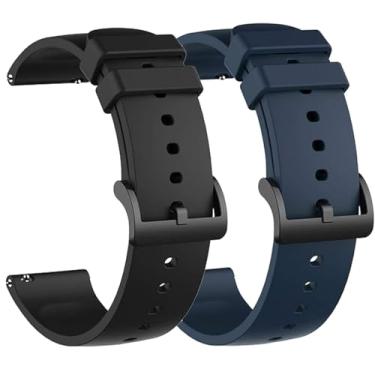 Imagem de LIANCGJUE Pacote com 2 pulseiras impermeáveis compatíveis com Amazfit Bip 3 Pro, pulseira de substituição de silicone macio para smartwatch Amazfit Active/Gts 4 Mini/Gtr Mini/Bip 3 (preto/azul