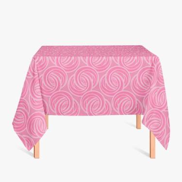 Imagem de Toalha de Mesa Quadrada em Tecido Jacquard Rosa Bebê Argolas Tradicion