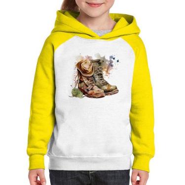 Imagem de Moletom Infantil Botas e Chapéu Retrô - Foca na Moda, Branco, Amarelo,
