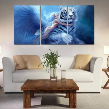 Imagem de Quadros mosaico tigre e leão med. 105x65 ps 2mm adesivo fosco borda in