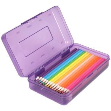 Imagem de DANRONG Estojo de lápis colorido de grande capacidade, caixa de lápis, caixas de lápis de plástico para crianças, adultos, meninas, meninos, caixa de armazenamento de giz de cera rígido com tampa de