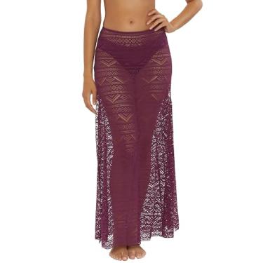 Imagem de BECCA Saia maxi colorida, casual, fendas laterais altas, saída de praia para mulheres, Berinjela, G