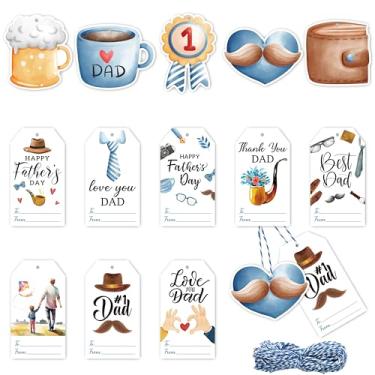 Imagem de WATINC Etiquetas de presente de Dia dos Pais - 137 peças Etiqueta de papel para pendurar no Dia dos Pais Melhor Pai com cordão de decoração de presente, envelope de enfeite branco azul para decoração