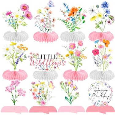 Imagem de Decoração de mesa de flores silvestres em favo de mel para meninas, decoração de mesa 3D com tema de flores silvestres rosa, lembrancinhas de aniversário, artigos de festa para chá de bebê