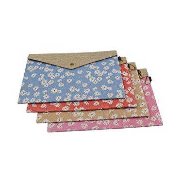 Imagem de Enyuwlcm Pasta de feltro decorativa A4 pasta de arquivos porta-documentos portfólio envelope estilo floral com fecho de pressão para mulheres meninas pacotes com 4