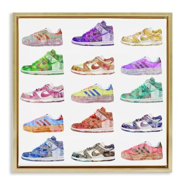 Imagem de Stupell Industries Modern Sneakers Array Framed Floater Canvas Wall Art Design por Ziwei Li, moldura flutuante dourada, 45,7 x 45,7 cm