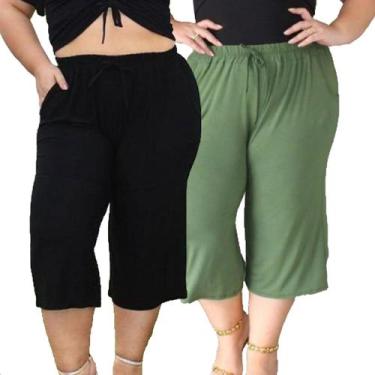 Imagem de Kit 2 Calça Plus Size Pantacourt Feminina Malha Viscolycra - Moda_Gasp