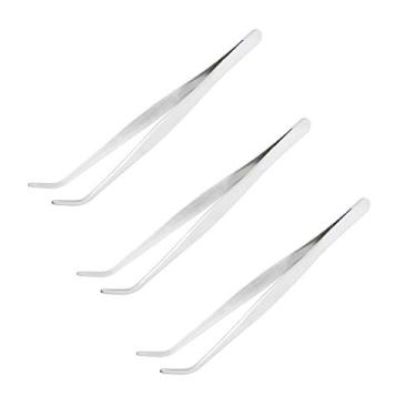 Imagem de Aoje-Link Pinça de aço inoxidável 304 com ponta serrilhada curvada, máquina de costura, alicate de reparo eletrônico, alicate multiuso, prata, 3 peças