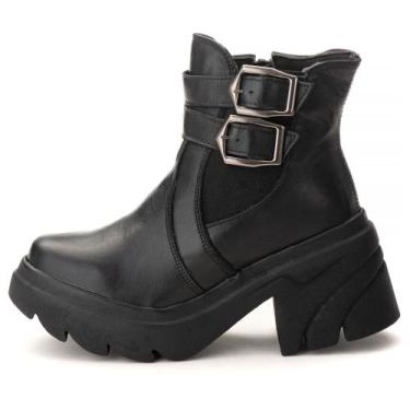 Imagem de Coturno Feminino Chelsea Com Fivela Em Couro - pettinari, Preto, 38