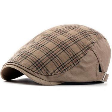 Imagem de Boina Clássica Xadrez Viseira Plana Bordada Retro Moda Outono Inverno 