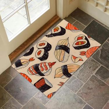 Imagem de VANZEV Tapete de porta interior padrão de sushi para entrada, 43 x 75 cm, capacho divertido para decoração de casa, tapete antiderrapante para sala de estar, cozinha, quarto, presentes para o amante