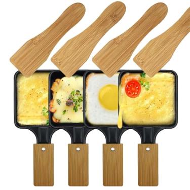 Imagem de Kosmosta Mini grelha de ferro revestida antiaderente de forma quadrada, acessórios de derretimento para raclettes bandejas de substituição, mini frigideiras com cabo de bambu (4 peças)