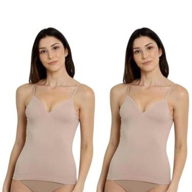 Imagem de Kit Com 2 Camisetes Feminina Sem Costura Com Bojo e Alça Ajustável Tri