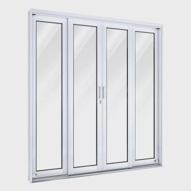 Imagem de Porta de Aço de Correr 213x200cm com Vidro 4 Folhas 2 Fixas Facilita Lucasa