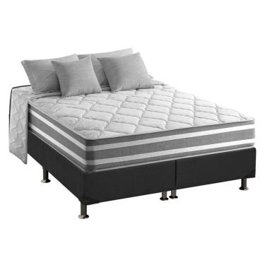 Imagem de Cama Box King: Colchão Molas MasterPocket Ensacadas D Angelis Anjos Duo Sono + Base crc Suede Gray (193x203)
