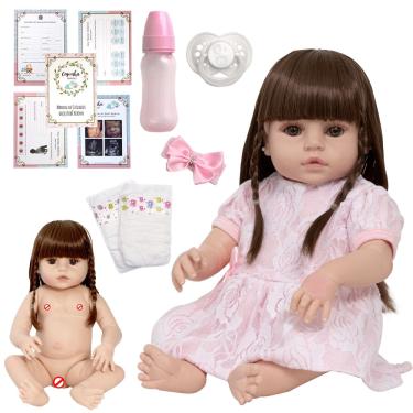 Imagem de Bebe Tipo Reborn Menina Laura Realista Com Chupeta 13 Itens