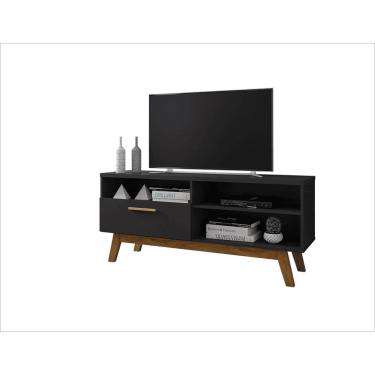 Imagem de Rack Paládio Para TVs 55 3 Nichos 1 Porta Preto Fosco Bechara