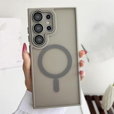 Imagem de HPQWN Para S24 Ultra Matte Translucent Case Full Lens Metal Camera Hard Protective Cover (Para S24 Ultra/Cinza)