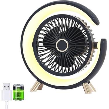 Imagem de Ventilador de mesa pequeno, ventilador recarregável por USB com luz noturna LED, ventilador pessoal silencioso alimentado por bateria, 5 velocidades, rotação de 120° ventilador de mesa oscilante