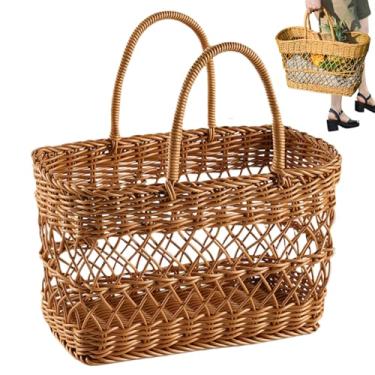Imagem de Cesta de piquenique de vime de tecido – cesto de vime ventilado com design oco para frutas, lanches e ovos – essenciais para acampamento e jantar ao ar livre