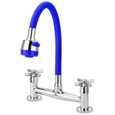 Imagem de Misturador Furkin de Cozinha Flexível Azul Mesa Gourmet Chuveirinho 1/