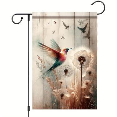 Imagem de Starlit Patio Bandeira de jardim de beija-flor 30,5 x 45,7 cm bandeira rústica dupla face dente-de-leão bandeira de jardim primavera bandeira de jardim sazonal verão bandeira de quintal exterior