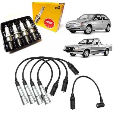 Imagem de Kit Jogo de Velas NGK e Cabos de Velas ILM Gol Parati Voyage AP 1.6 1.8 88 89 90 91 92 93 94 95