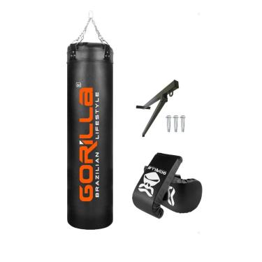 Imagem de Saco de Pancada Grande 180 cm Profissional +Par Luva Bate Saco Muay Thai + Suporte Parede Gorilla