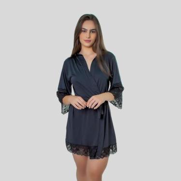 Imagem de Robe de luxo sexy noiva feminino detalhe em renda - ALTIE, Preto, GG