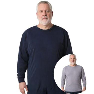 Imagem de Kit 2 Camisas Masculina Manga Longa Plus Size Malha Fria - Genérico, P