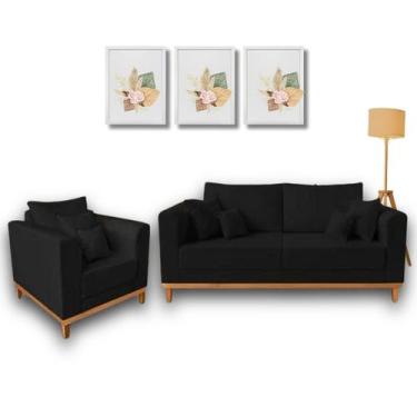 Imagem de Kit Sofá Living Beny 1,40m com Poltrona. - Leonardi, Preto