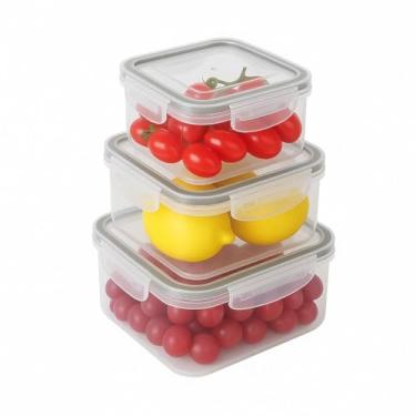 Imagem de kit Potes Herméticos Conjunto Porta Alimentos Mantimentos Quadrado Plástico 1500ml - 900ml - 500ml
